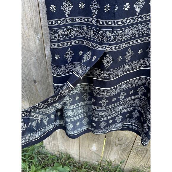 VTG Sunshine Starshine Floral Dress Size 14 Keyhole Back Sleeveless‎ Navy White - Picture 8 of 11